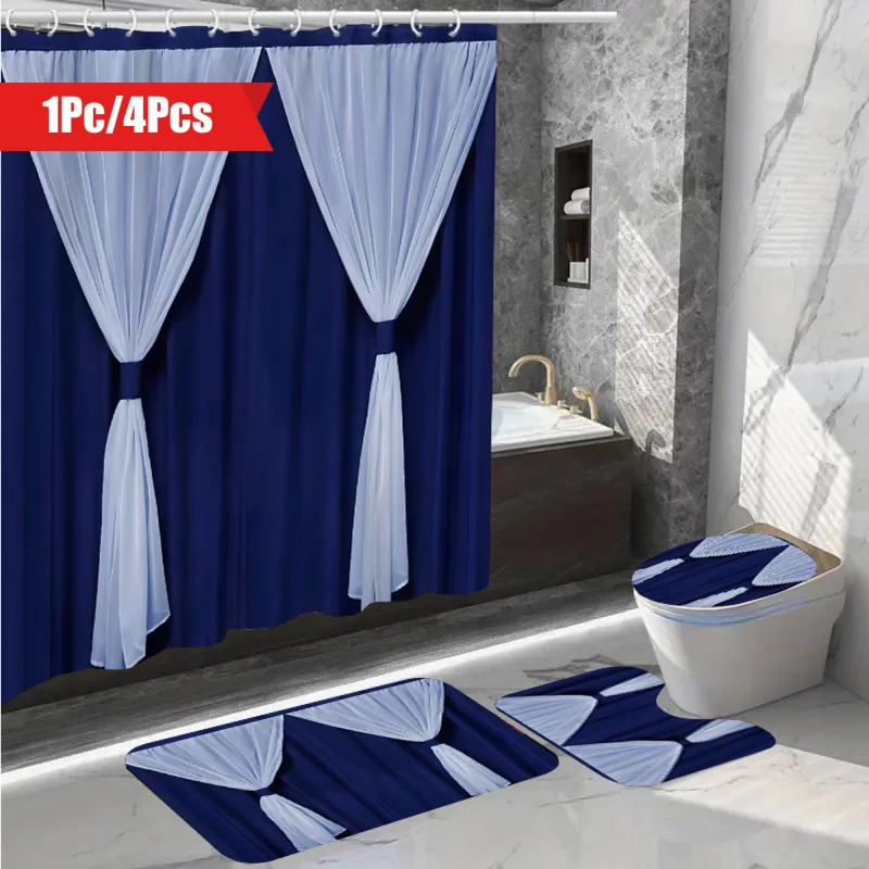 

4 шт., комплекты водонепроницаемых занавесок для домашнего декора с 12 крючками, чехол на сиденье унитаза, коврик для ванной комнаты, нескользящий ковер, полиэстер fa