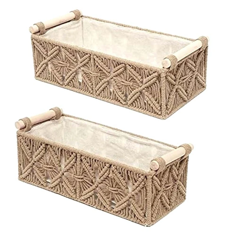 Macrame Storage Basket Boho Decor Baskets For Organizing Woven Decorative Basket For Countertop Toilet Paper Basket B Durable