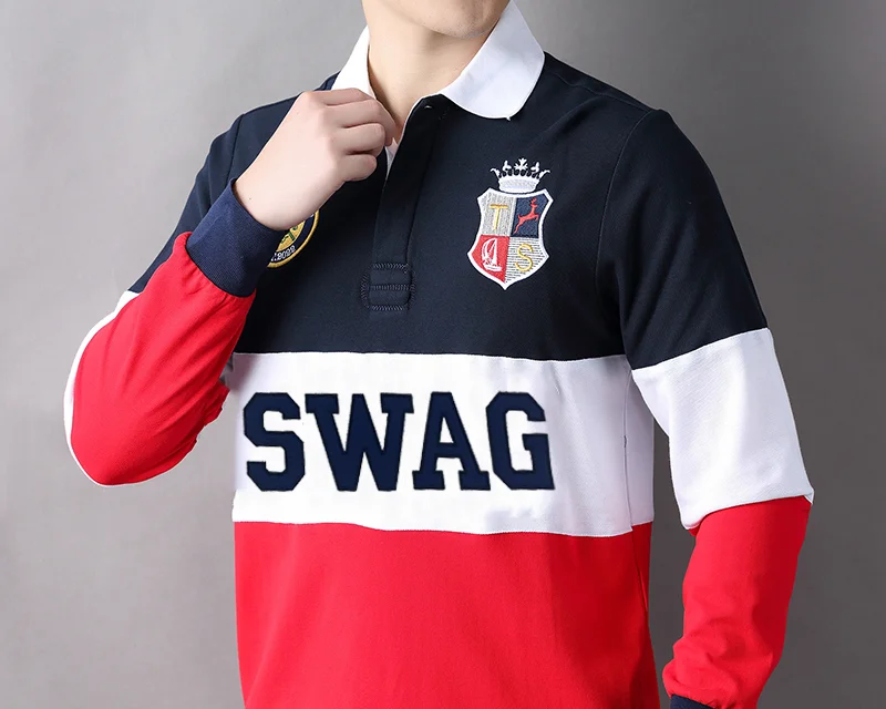 Men\'s polo shirt SWAG long sleeve Royal casual sport party high-end cotton embroidery luxury contrast color original design
