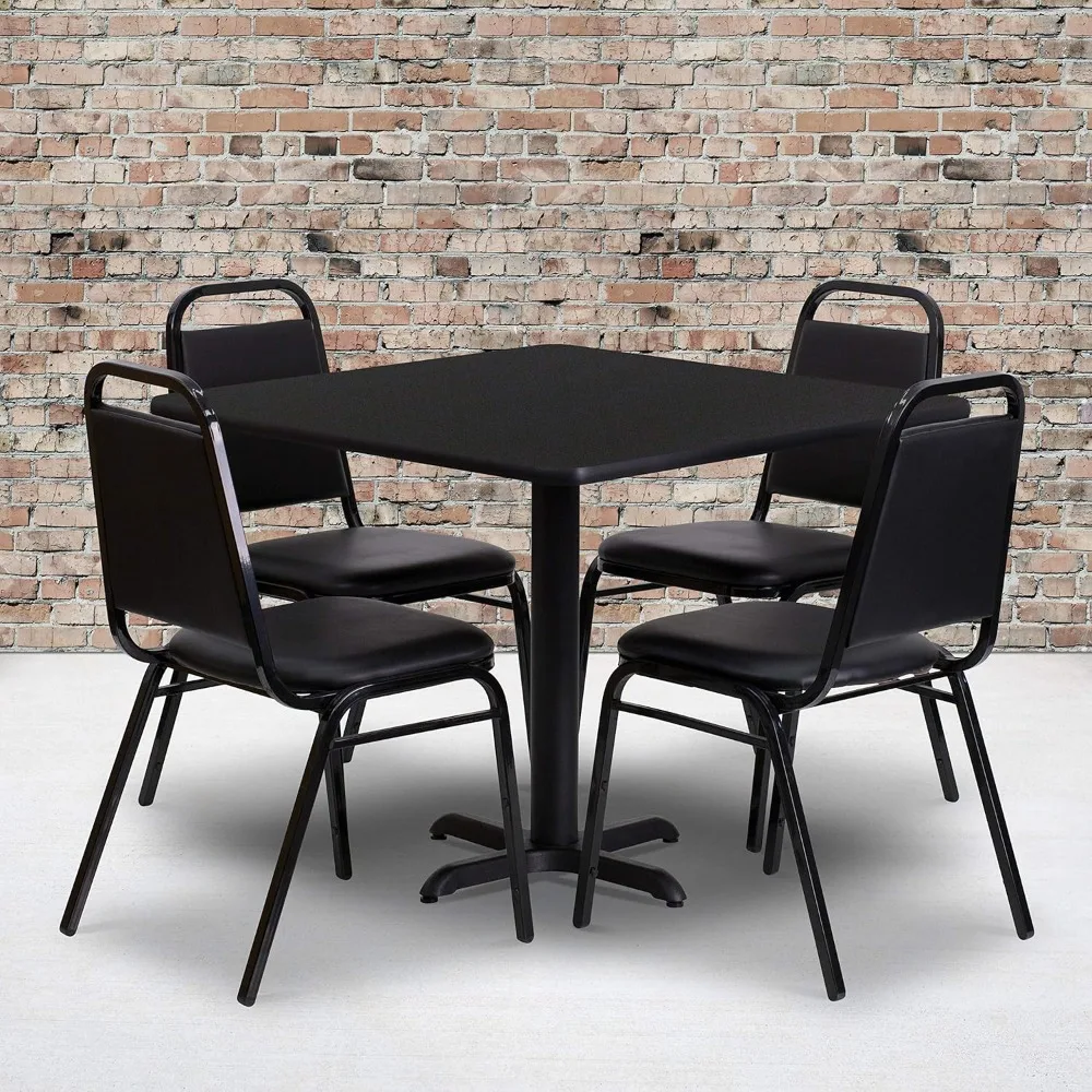 

5-Piece 36" Square Laminate Dining Table/Chairs Set, Restaurant Dining Set with Table, X-Base, and 4 Trapezoidal Back Chairs