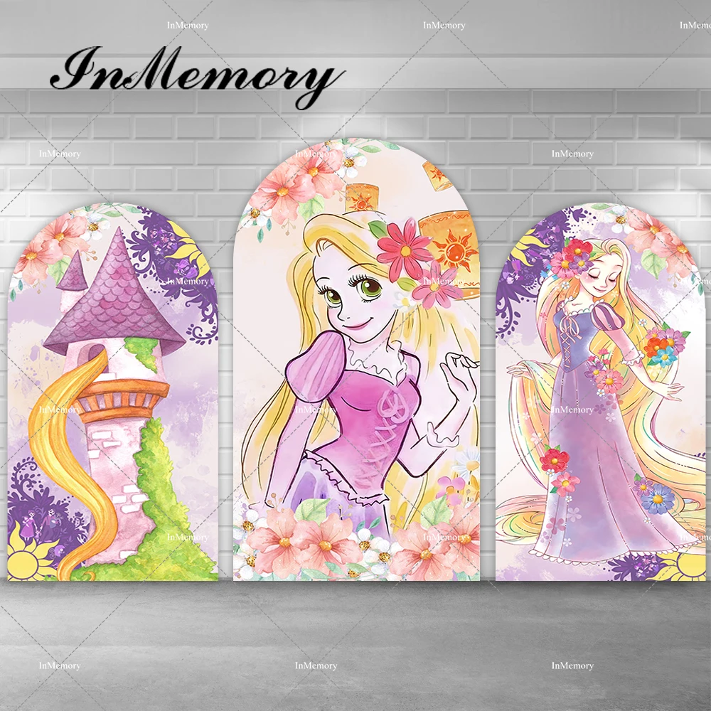 

Princess Tangled Rapunzel Chiara Arch Backdrop Cover Florals Castle Girls Baby Shower Birthday Party Photography Background