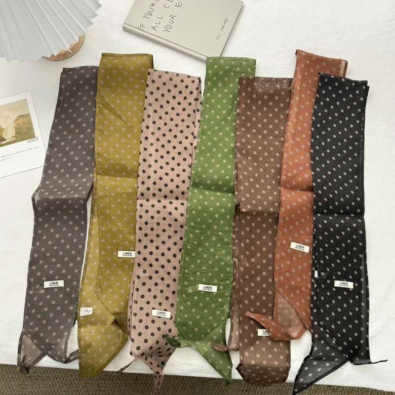 Polka Dot Scarf for Women 2026 New Spring Korean Style Artistic Retro Neck High-Grade Cotton and Linen Accessories Ornament