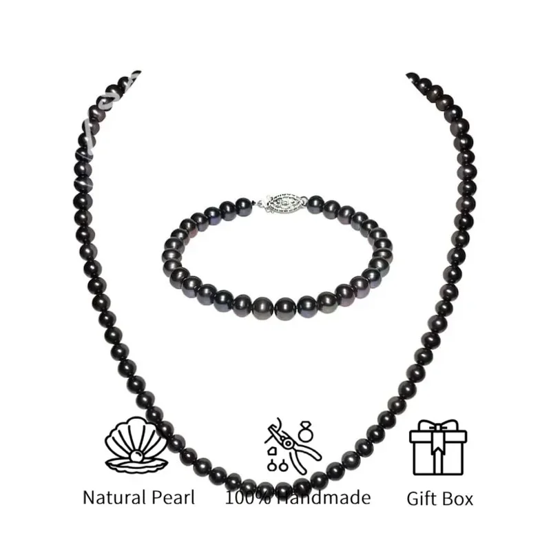 

MYSOYA комплект ювелирных изделий из черного пресноводного жемчуга 8-9 мм, браслет, ожерелье с подарочной коробкой для нее/дня рождения/свадьбы/рождественского подарка