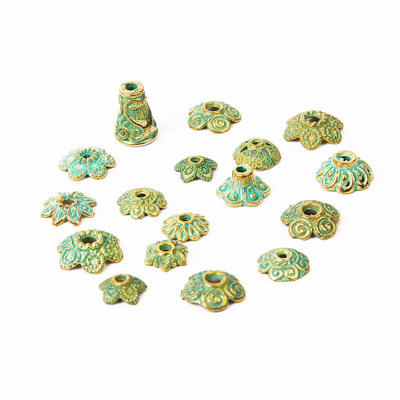 150pcs Mixed Antique Green Gold End Bead Caps Carved Flower Beads for Jewelry Making Women Necklace Bracelet DIY Accessories