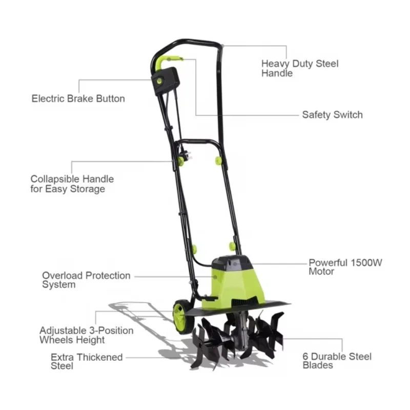 【สินค้าใหม่】เครื่องพรวนดินไฟฟ้า VERTAK 1500W, ความกว้างการทำงาน 400 มม. และความลึกการทำงาน 220 มม., เครื่องพรวนดิน 24 ใบมีดสำหรับพรวนดินในสวน