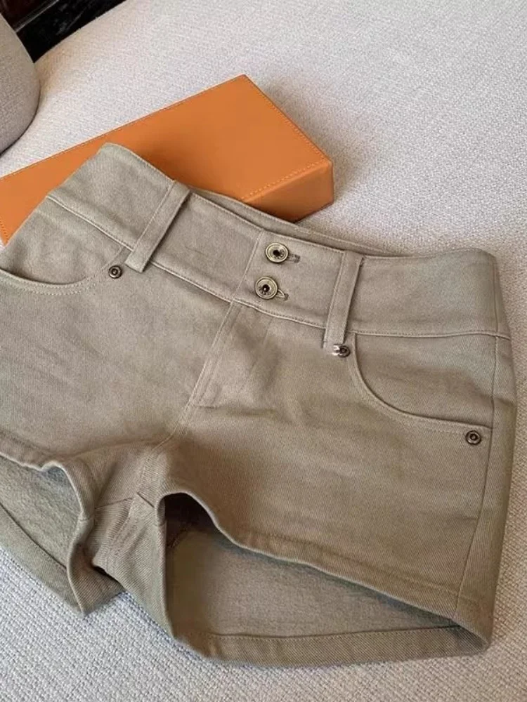 

Khaki High Waist American Style Sexy Short Jeans Women's Summer Slim Fit Hot Pants Casual Wear Spring Autumn High Quality Denim