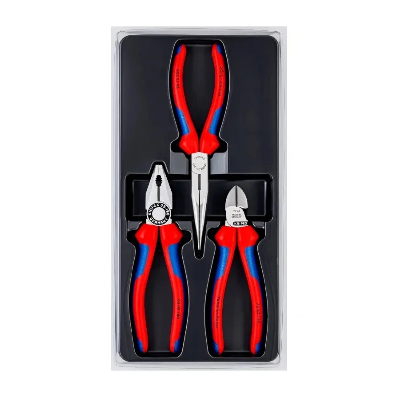 KNIPEX 002011 طقم كماشة 3 قطع مع كماشة مجمعة 0302180 إبرة زردية 2612200 قطري القاطع 7002160