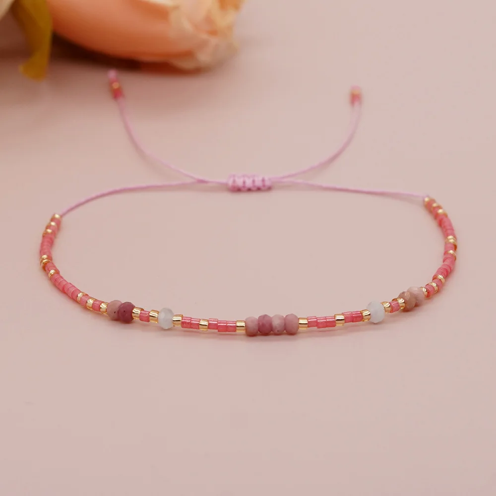 Rice bead bracelet Gradient color Bohemia Originality Adjustable Hand knitting Fashion Crystal Simple Female Beaded bracelet