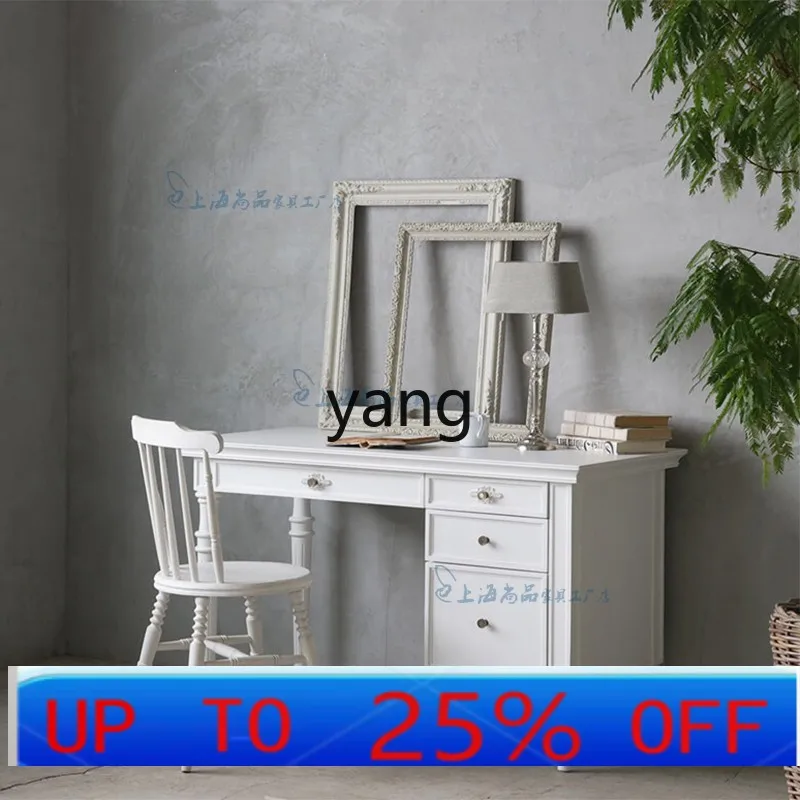 LTT French retro white solid wood ivory white desk small apartment pastoral American study writing desk