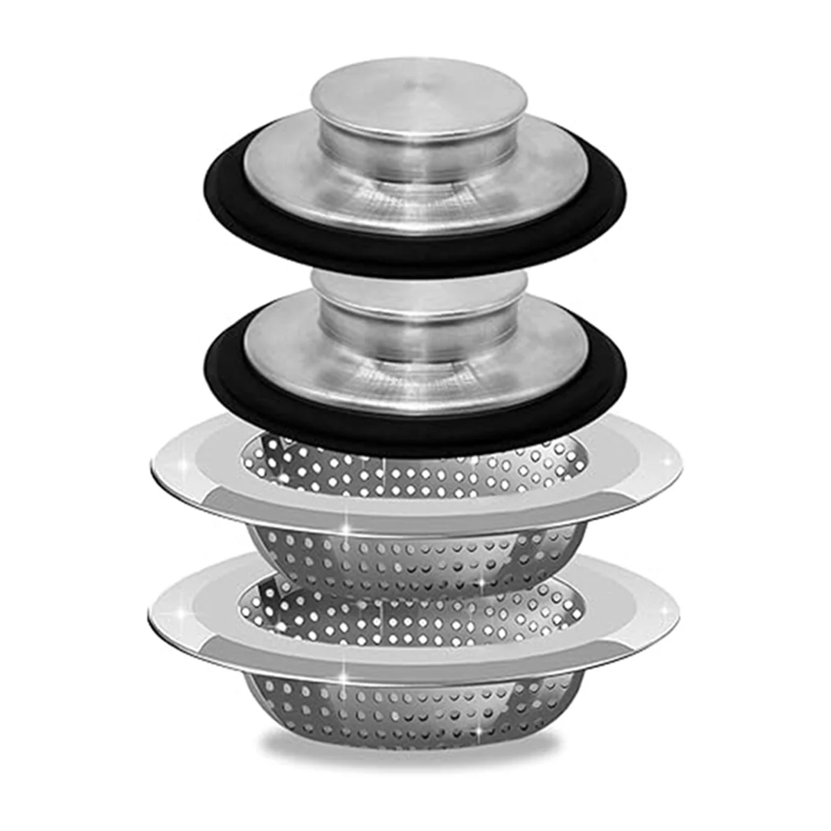 2 Sets of Kitchen Sink Filter Plugs, Anti-Splash Ring, Sink Filter Basket, Sink Basket Water Blocking Accessories