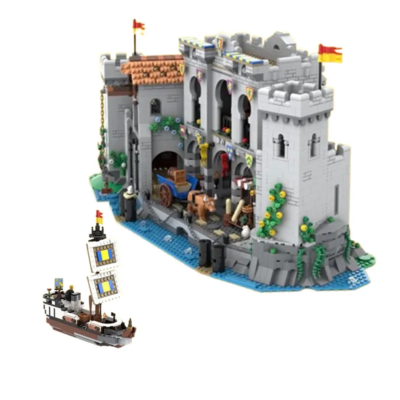 

Spot MOC-180113 3564pcs small particle assembly building blocks medieval architecture port castle model toy gift