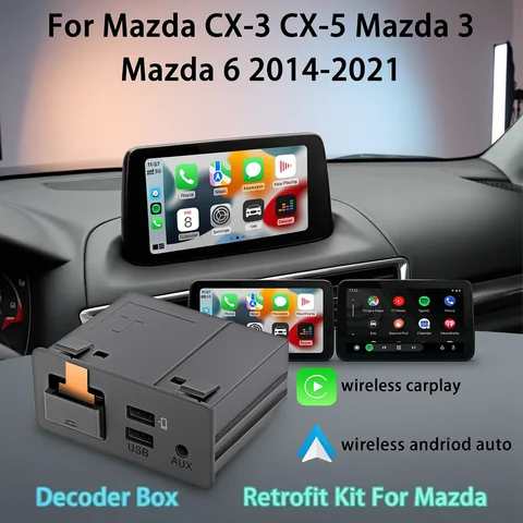 For Mazda Carplay Android Auto Adapter Mazda 2 3 6 CX3 CX5 CX8 CX9 MX5 System Upgrade MZD OEM Fit USB Hub Retrofit Kit TK78669U0
