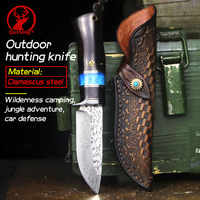 Forged VG10 Damascus steel outdoor hunting straight knife Jungle adventure defensive knife Ebony + camel bone collection knife