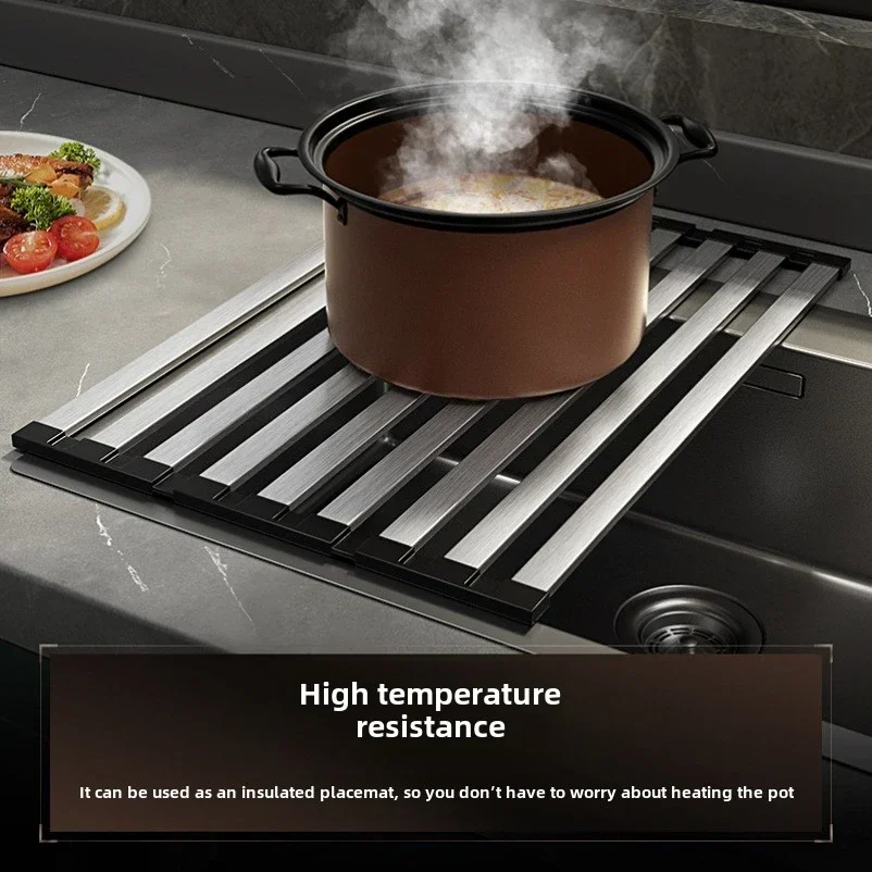 42X32 5 سنتيمتر حوض الفولاذ المقاوم للصدأ استنزاف الرف للطي تصغير تصميم طبق سلة تنظيمية للأطباق المطبخ تخزين الرف 304 الصلب #3