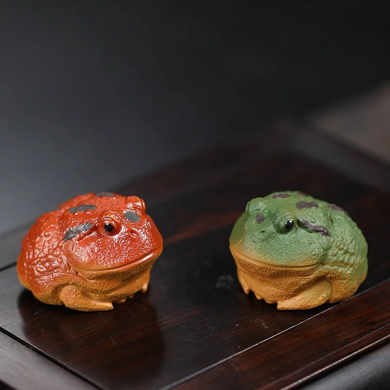نحت ضفدع فخار فخار للمنزل ، تمثال ذهبي لشاي الضفدع ، زينة شاي جميلة للحيوانات الأليفة ، رف لغرفة النوم والمكتب والعشاق #2