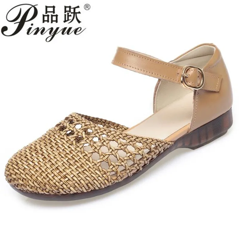 2.5cm Elegant Office Ladies dermis Shoes And Sandals Women Casual Shoes Square Heel Sandals Slip On knit Flats 32 43