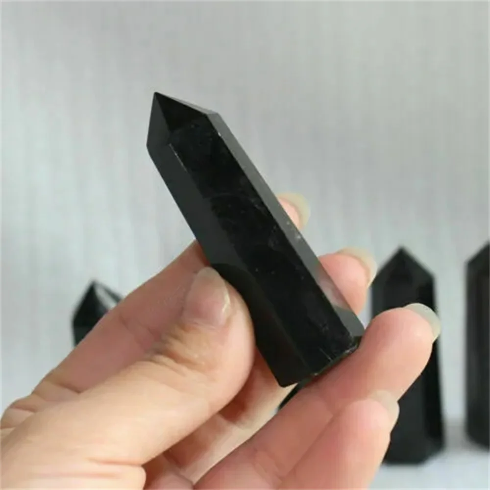 

Natural Black Crystal Point Hexagonal Obsidian Crystal Column Mineral Ornament Magic Repair Home Decoration