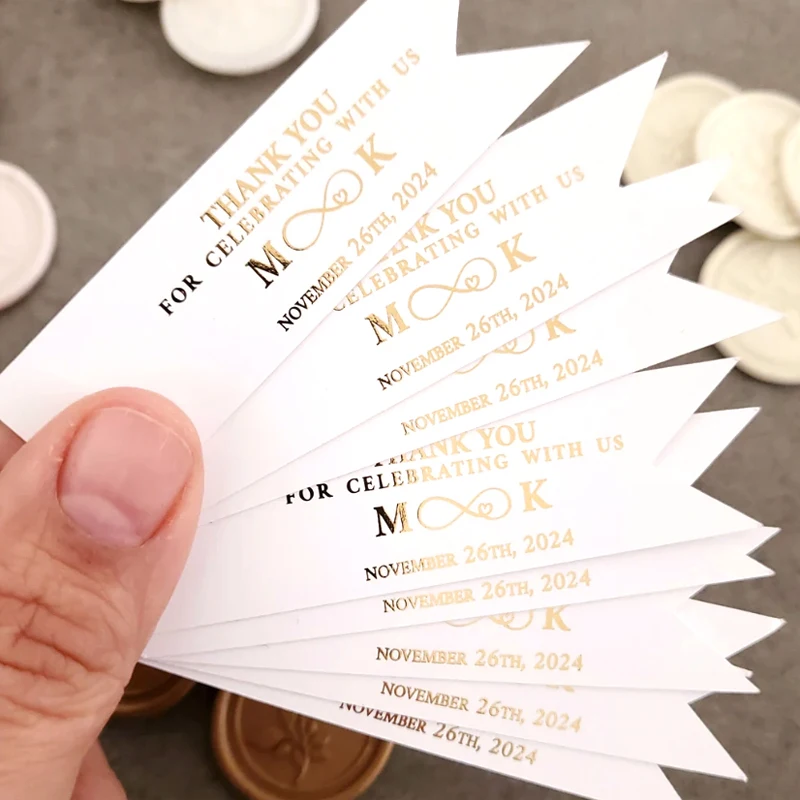 

50pcs Personalized Wedding Favors Tags, Custom Thank You Tags Wedding, Custom Gift Tags with Gold Foil