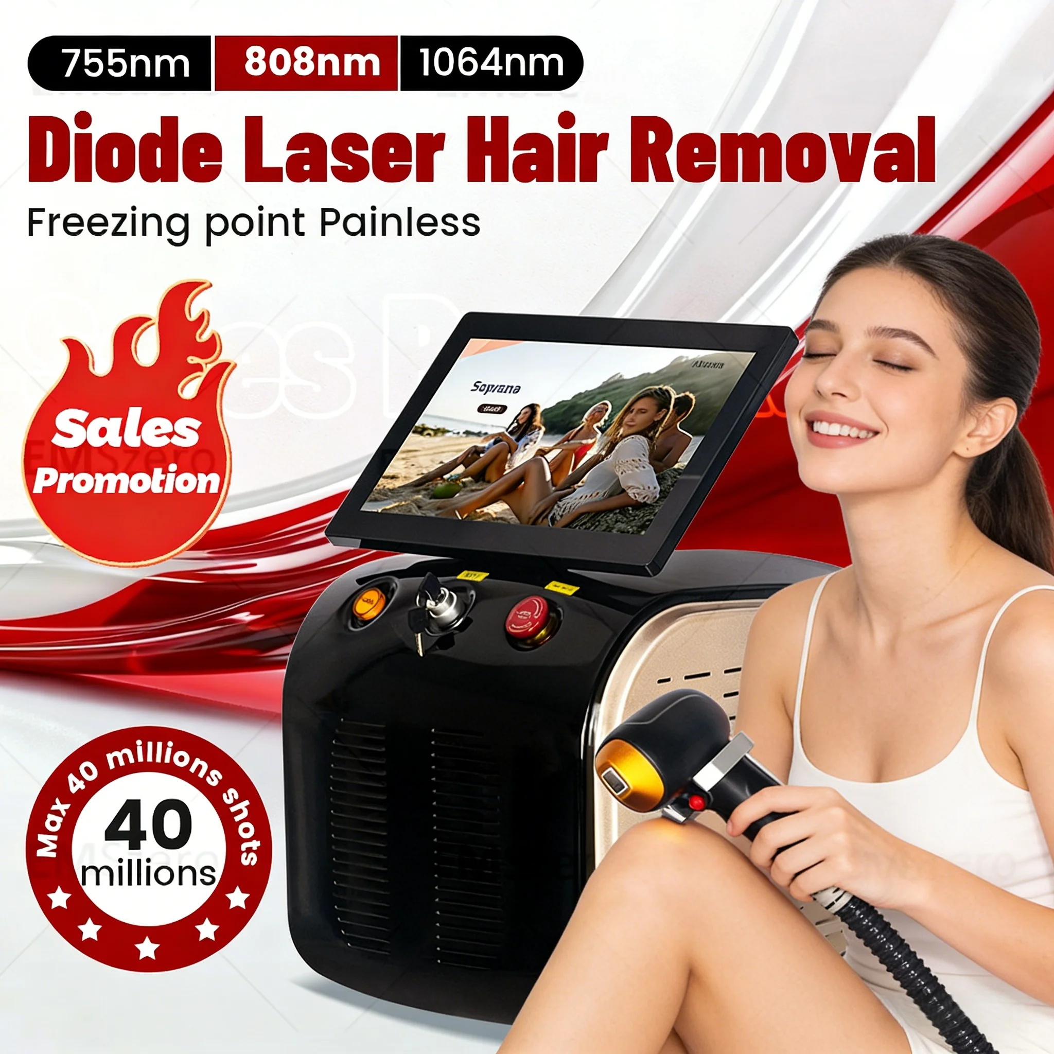 

Лазерный диодный аппарат для эпиляции 808 нм, 3 длины волны, с технологией Ice Titanium, безболезненное перманентное удаление волос на всем теле, александритовый лазер