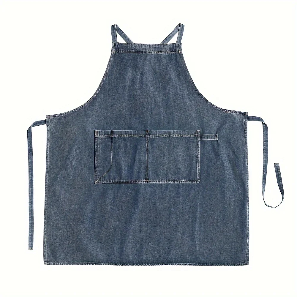 1pc Premium Denim Apron - Heavy-Duty Cotton Canvas, Stain-Resistant, Adjustable Bib Waist - Perfect for Kitchen Cooking, Baking