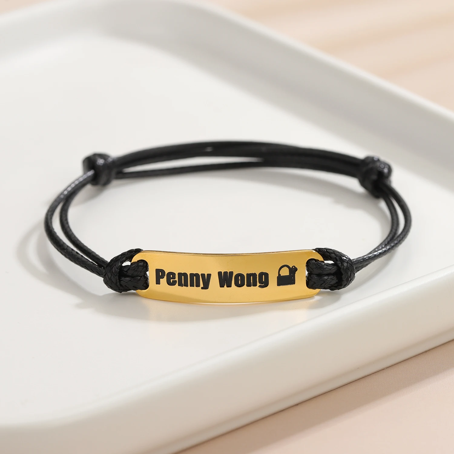 Custom Name Men's Bracelet Stainless Steel Adjustable Braided Rope Chain Personalized Name Plate Men's Jewelry Gifts for Husband
