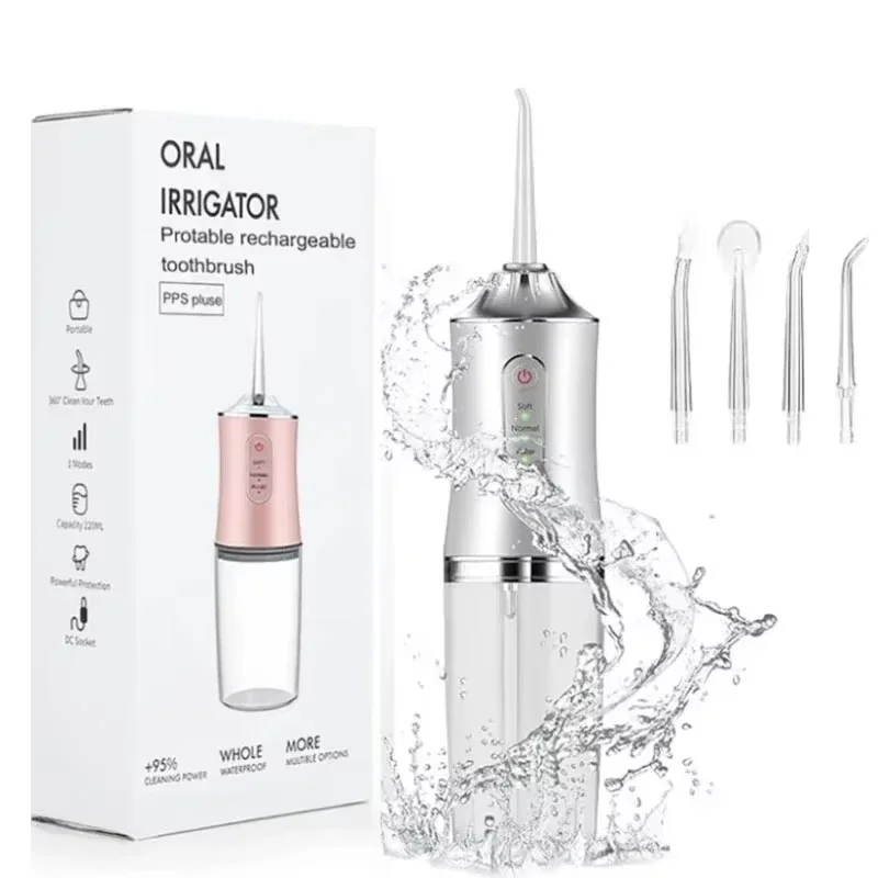 Electric Dental Water Flosser Oral Irrigator Portable Dental Bed Sprinkler Jet Toothpick Mouth Washing Machine 4 Nozzle