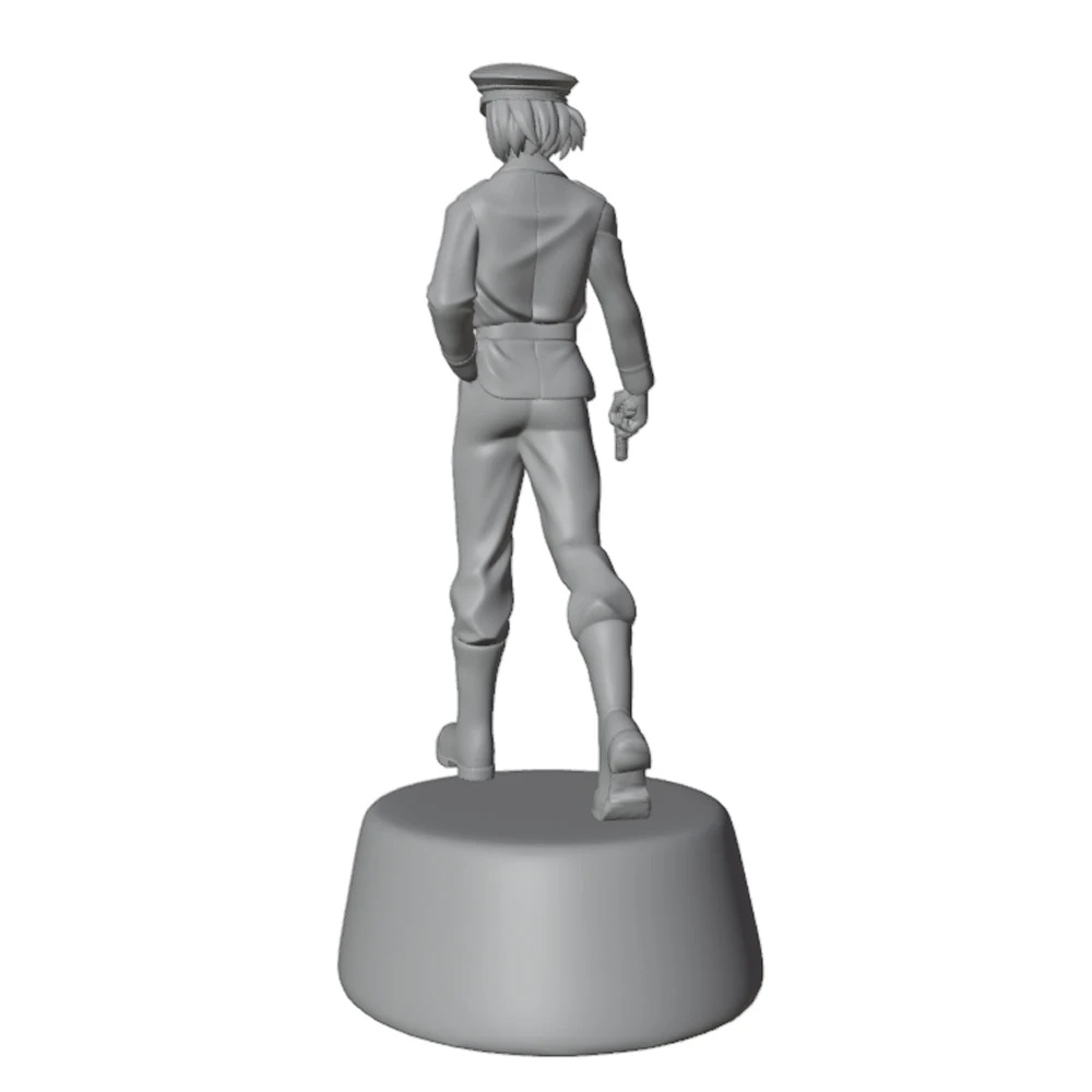 1/24 Desktop Decorative Item, Anime-style Officer Character Statue, Small 3D Printed Grey Model Doll DIY Doll Model, Uncolored
