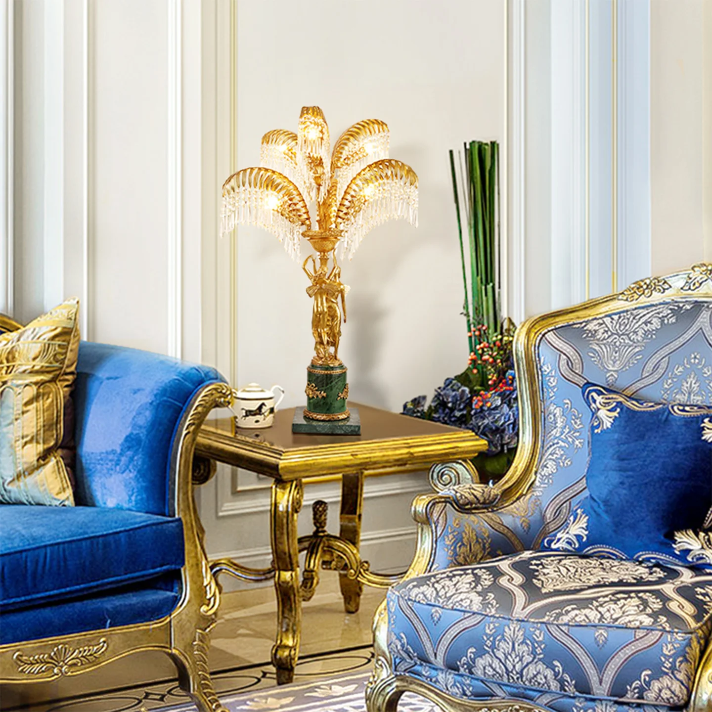 European Royal Villa Living Room Indoor Luxury Crystal Copper Table Lamp Hotel Banquet Hall Decorative Desk Lamp