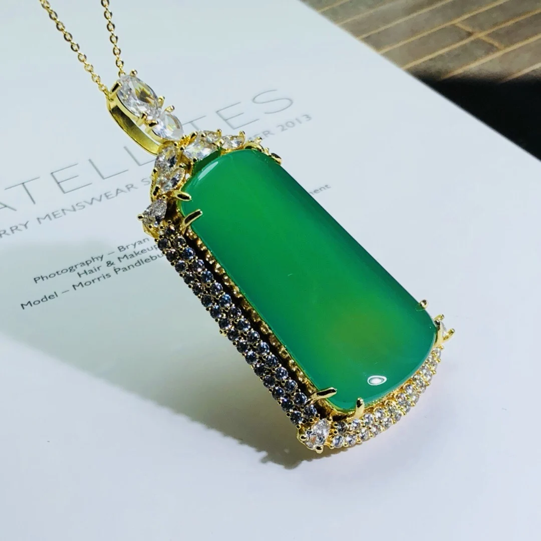 

Fine Jewelry Accessories 925 Silver Inlaid Chalcedony Pendant Exquisite Craftsmanship To Create Natural Jade Necklace Gift