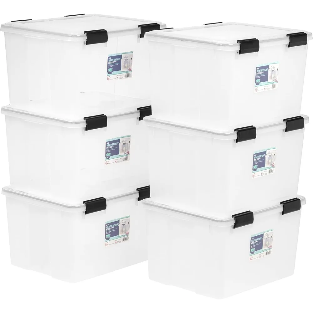 46.6 Quart Plastic Storage Bin Tote Organizing Container with Durable Lid and Seal and Secure Latching Buckles, 6 Pack