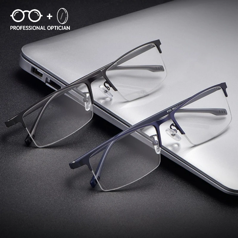 

Ultra-Light Metal Alloy for Men Business Half Frame Myopia Hyperopia Astigmatism Anti Blue Light Prescription Optical Glasses