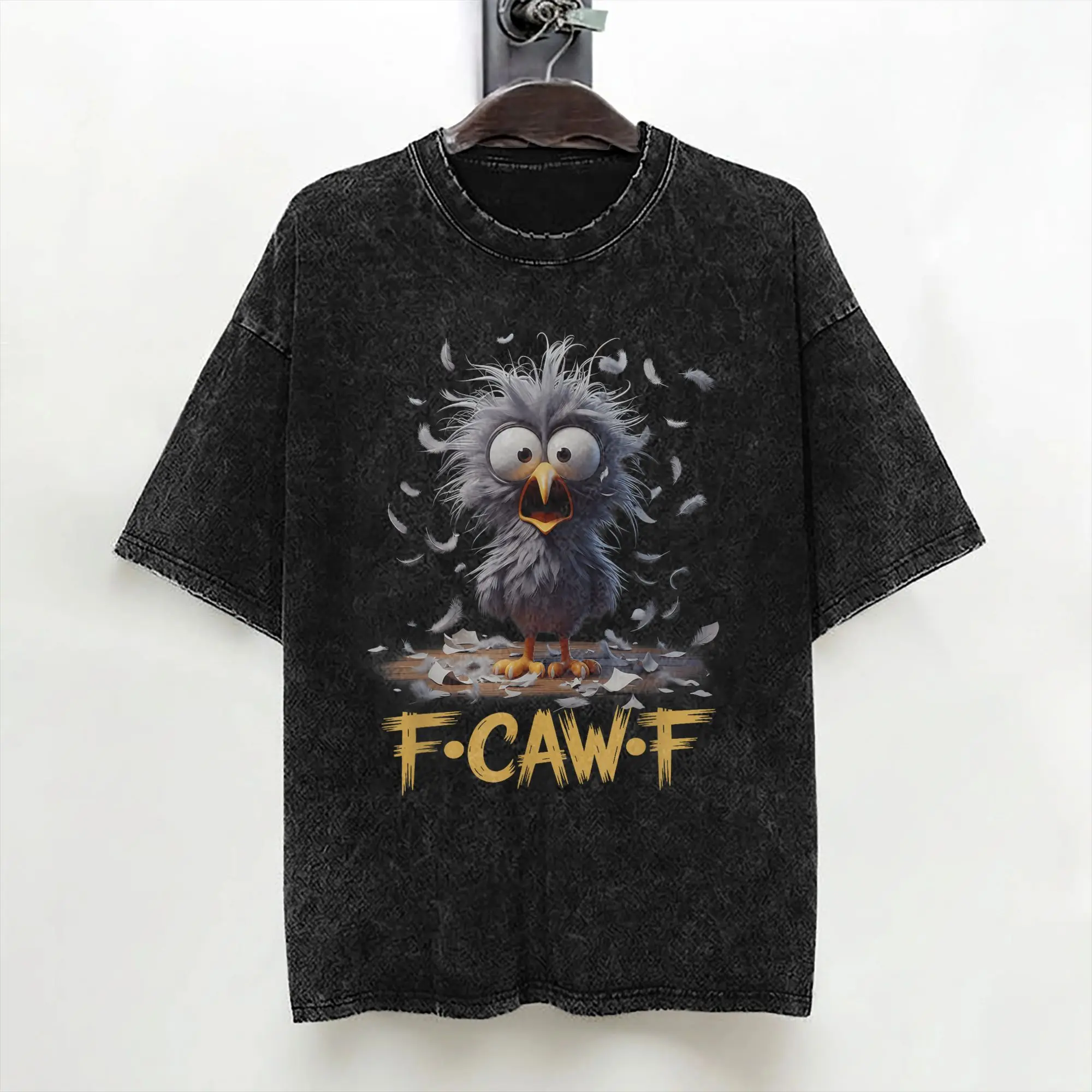 F-Caw-F Black Crow FCAWF Black Bird Meme T Shirts Washed Short Sleeve T-Shirts  Fashion Men Women Streetwear Summer Tees