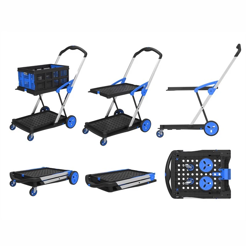 New Double Decker Folding Carts Lightduty Aluminum Shopping Carts with Storage Crate 1 basket/2 baskets/3 baskets