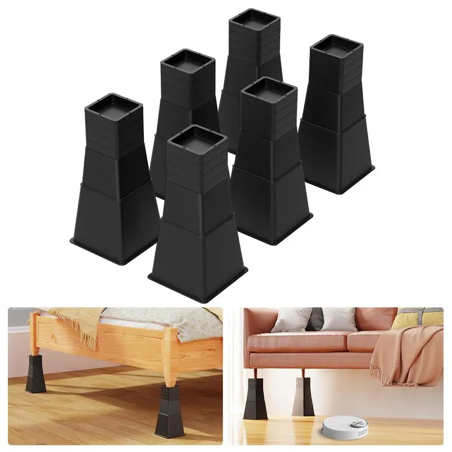 

inch Bed Risers Heavy Duty, Adjustable Furniture Risers for Bed, Sofa, Table, Chair, Support up to 1500 Lbs Set of 6, Black