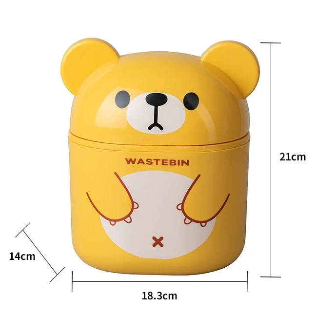 Bear Household Mini Flip Lid Shake Lid Sundry Storage Bucket Small Paper Basket Creative Desktop Cartoon Trash Can