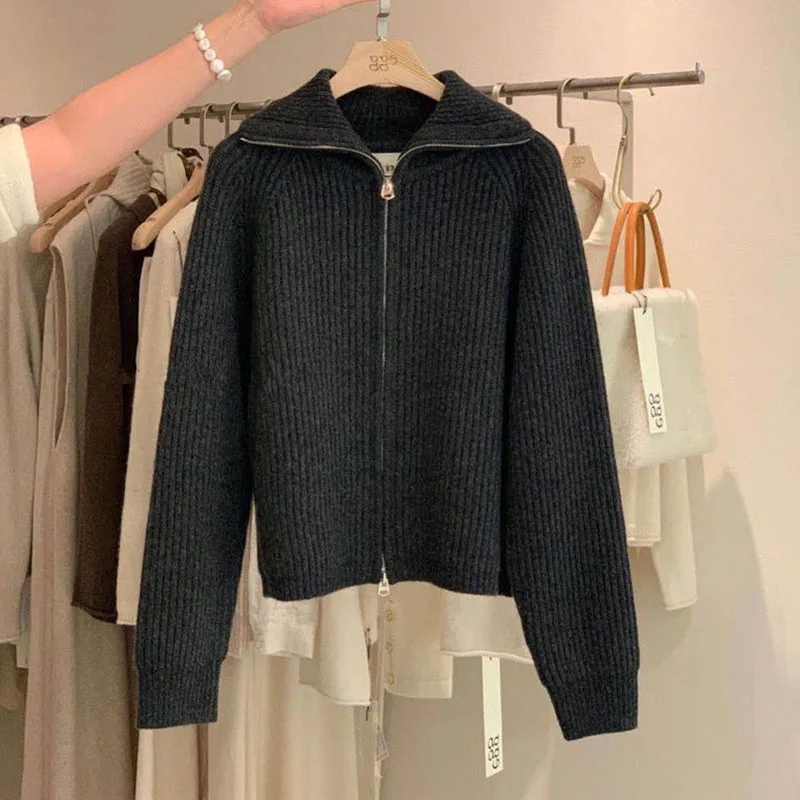 Zipper sweater female cardigan 2024 spring solid color sweet knit coat female Y2K comfortable soft Joker cardigan female