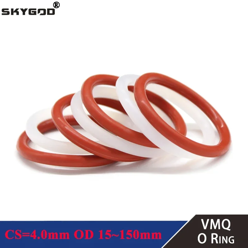 Red/White 10pcs VMQ Silicone Ring Gasket CS 4mm OD 12~150mm Silicon O Ring Gasket Food Grade Rubber O-ring Assortment Hvac Tools