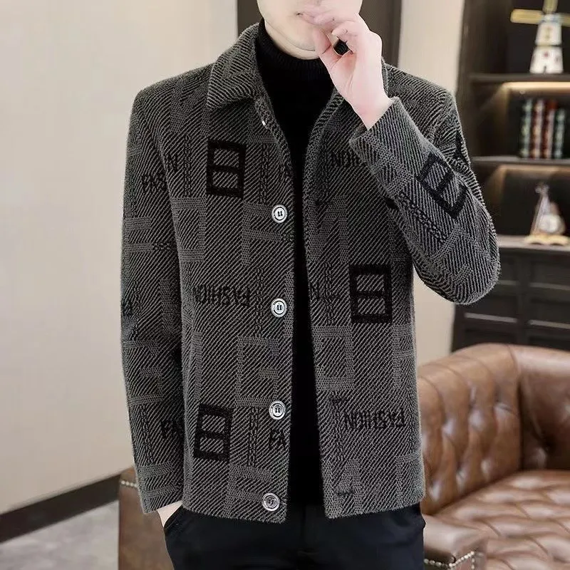 

Men's ort Woolen Coat Autumn Winter New 2024 Casual Thi Warm Jaet Korean Sle ket Decorated Straight Hem Durable