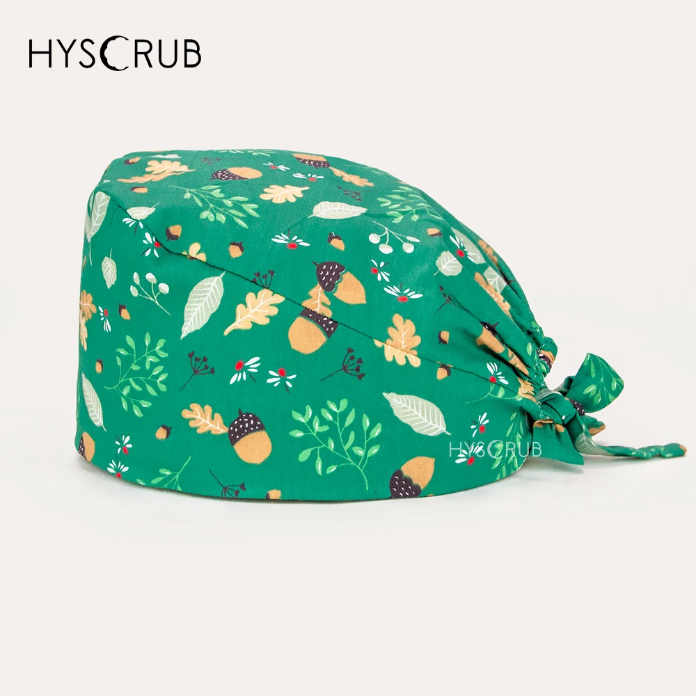 Green Printed Scrub Caps for Doctors And Nurses Working Medical Scrub Hats reusable work Cap Unisex Medical Headwear