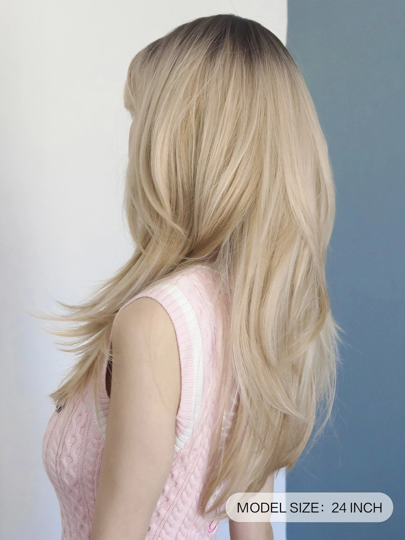 Blond Ombre Peruka syntetyczna z grzywką Długie proste peruki Kobiety Naturalne peruki warstwowe Impreza Codzienna Lolita Peruka z włókna