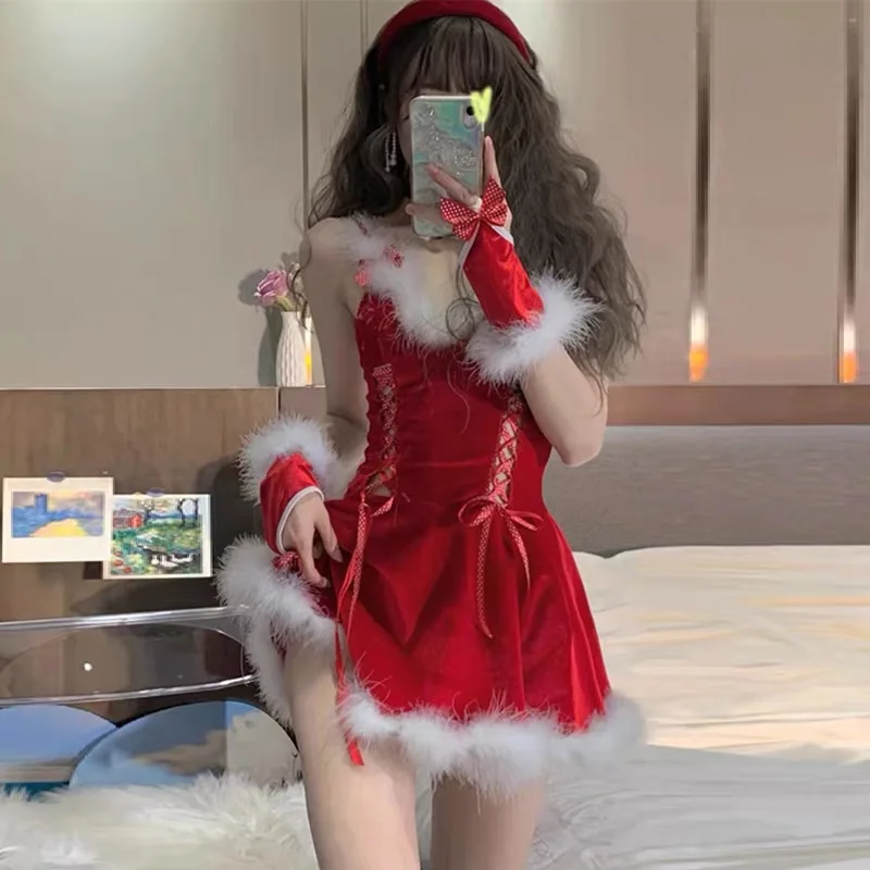 New Christmas Dress Holiday Masquerade Party Cosplay Dance Costume Sexy Maid Uniform Pure Wind Uniform Dress Stage Costume Women