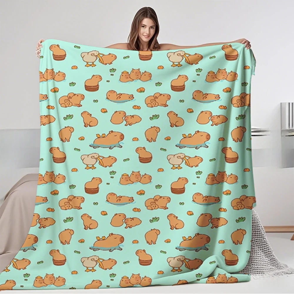 

Bohemian Flannel Soft Blanket Cute Capybara Art Illustration Bed Scarf Coverlet Moisture-wicking Ultra-soft Touch Blankets