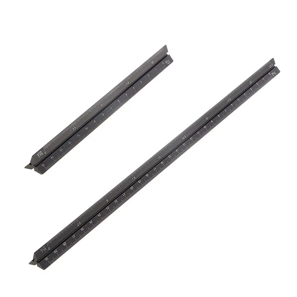 2x Metric Triangular Engineer Scale Ruler (PROFESSIONAL GRADE SOLID ALUMINUM) 15cm/30cm