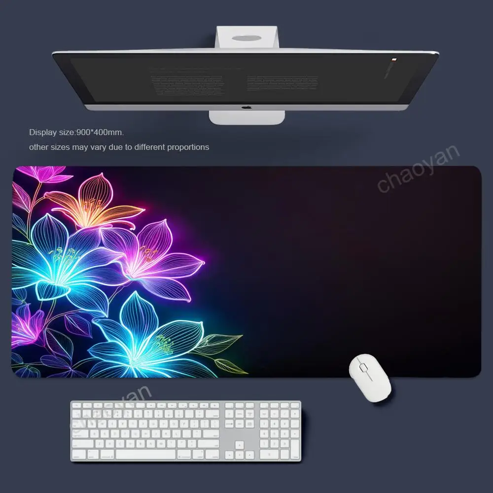 Bunga Warna Besar Alas Mouse Gaming Penutup Meja Hitam Keyboard PC Alas Desktop Kunci Karet Anti Selip Aksesori Kantor XXL
