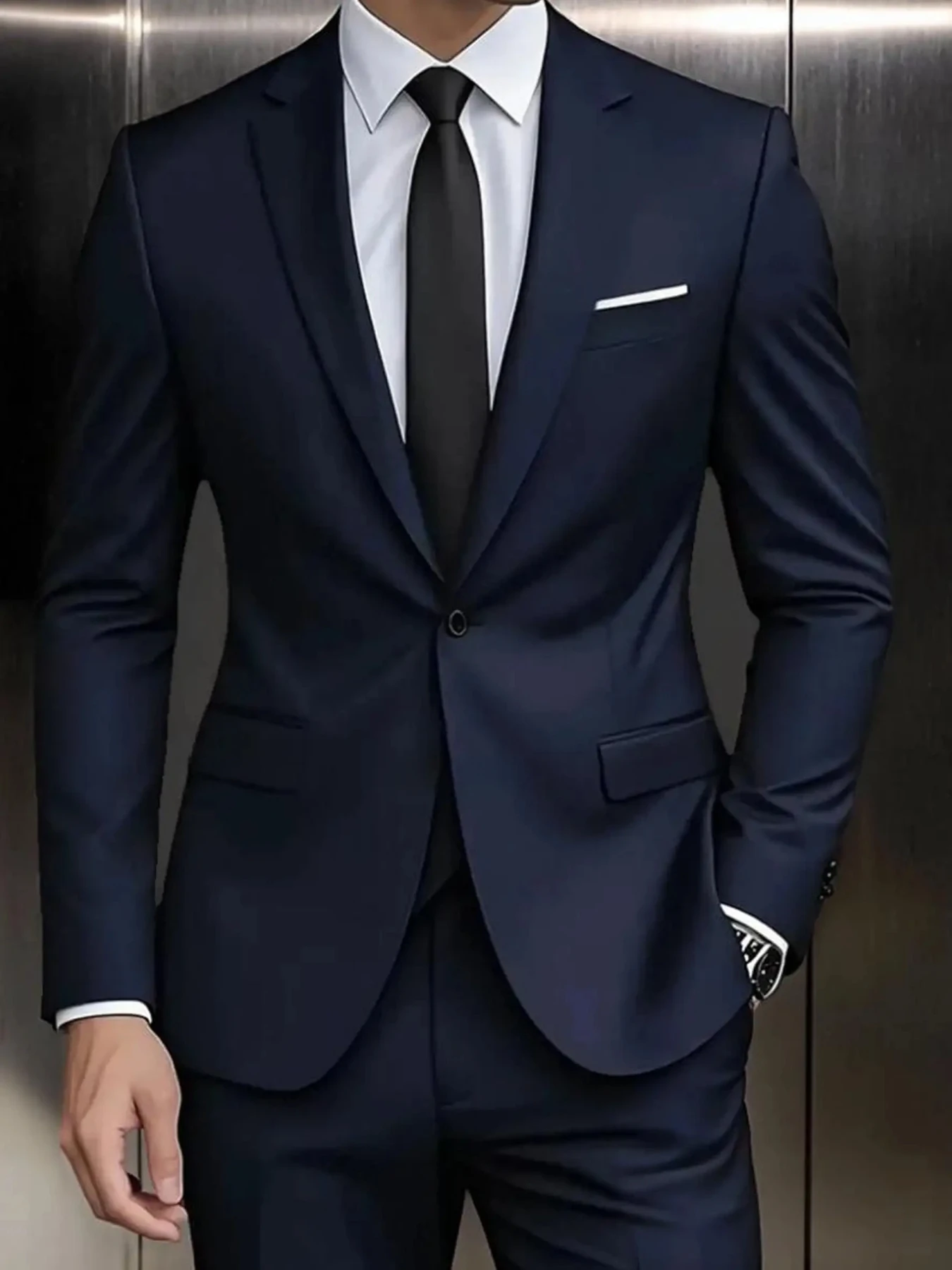 

2pcs Men's Suit Elegant Set, Jacket With Classic Collar And Trousers, Ideal for Wedding, Party And Formal Dinner
