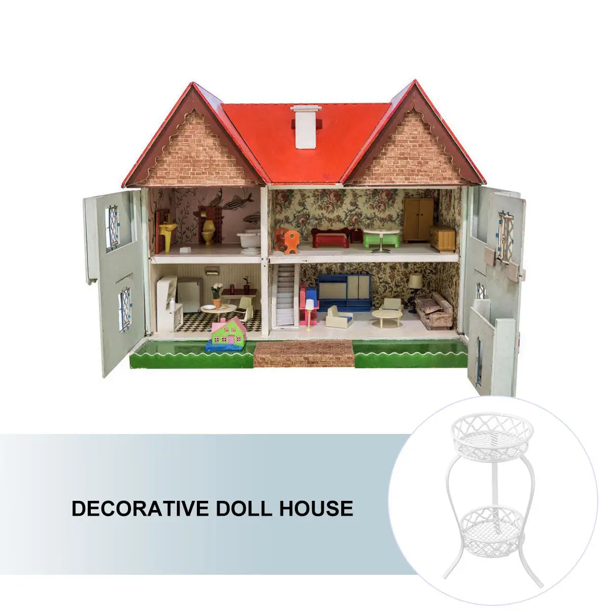 

1Pcs Small House Accessory Mini Storage Rack Double Flowerpot Shelf Lightweight Realistic Miniature Scene Decor