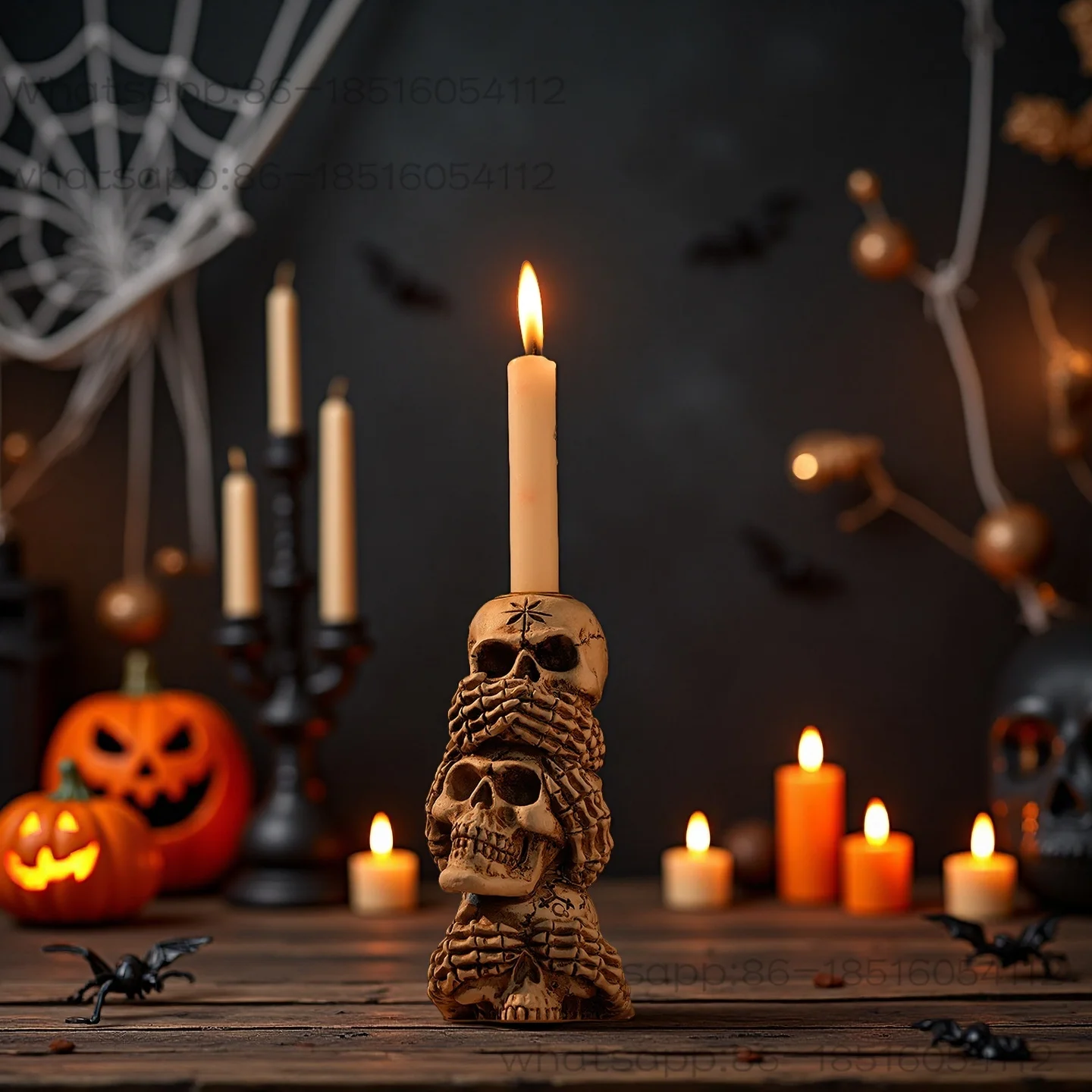 Halloween Candlestick Desktop Decoration Ornament Ghost Festival Skull Retro Atmosphere Photo Props