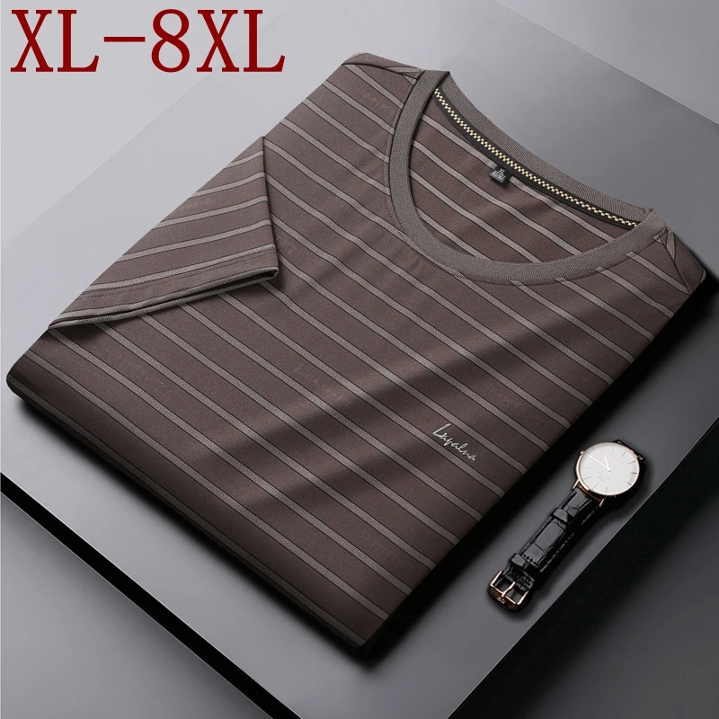 

8XL 7XL 6XL 2024 New Summer High End Luxury Tshirt Men Oversized Loose Mens T-Shirts Business Striped T shirt Homme Fashion Tees
