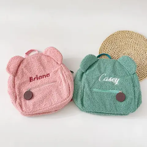 Teddy Bear Backpack with Embroidered Name Personalized Kids Schoolbag Gift Bag Plush Shoulder Bag for Children Autumn Winter