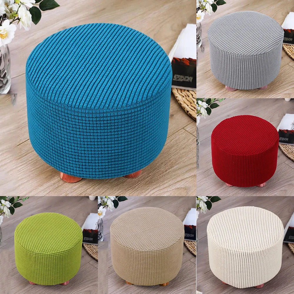 Thick Round Stool Covers Solid Color Round Seat Covers Stool Protector Stretch Seat Case Footstool Slipcover for Home Living